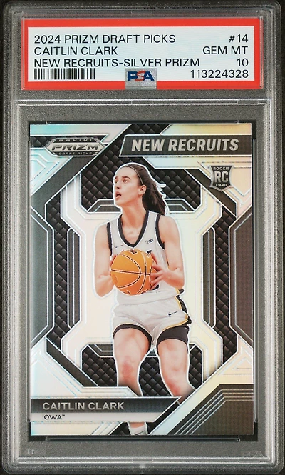 2024 Panini Prizm Draft Picks New Recruits 14 Caitlin Clark Silver Prizm PSA 10