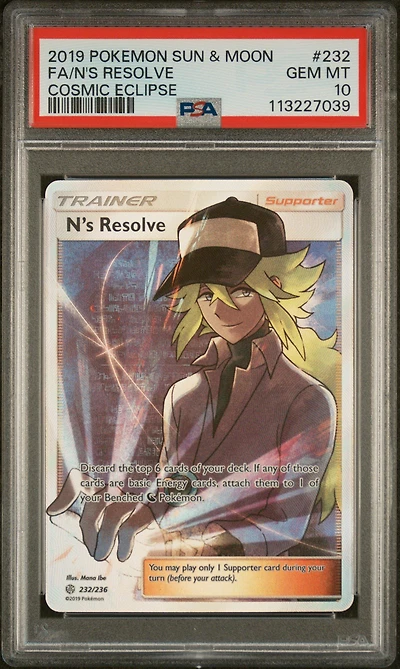 2019 Pokemon Sun & Moon Cosmic Eclipse 232 Full Art/n's Resolve PSA 10
