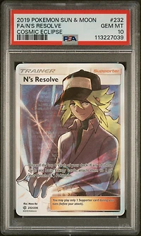 2019 Pokemon Sun & Moon Cosmic Eclipse 232 Full Art/n's Resolve PSA 10