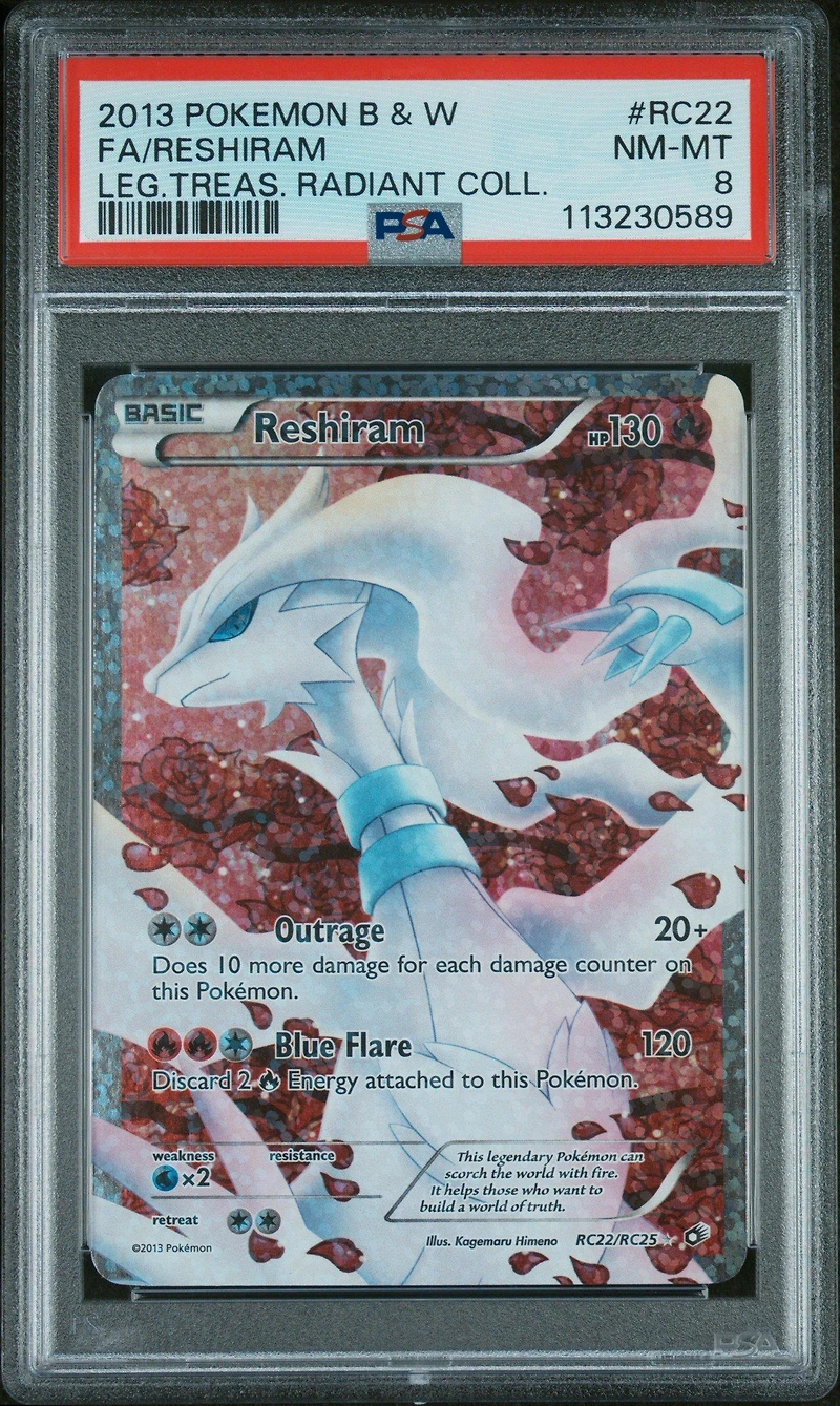 2013 Pokemon Black & White Legendary Treasures Radiant Collection Rc22 Full Art/reshiram PSA 8