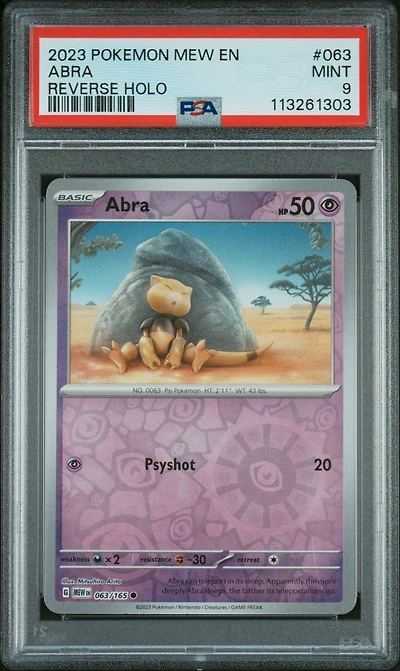 2023 Pokemon Mew En-151 063 Abra Reverse Holo PSA 9
