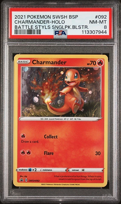 2021 Pokemon Swsh Black Star Promo 092 Charmander-holo Battle Styles Single Pack Blister PSA 8