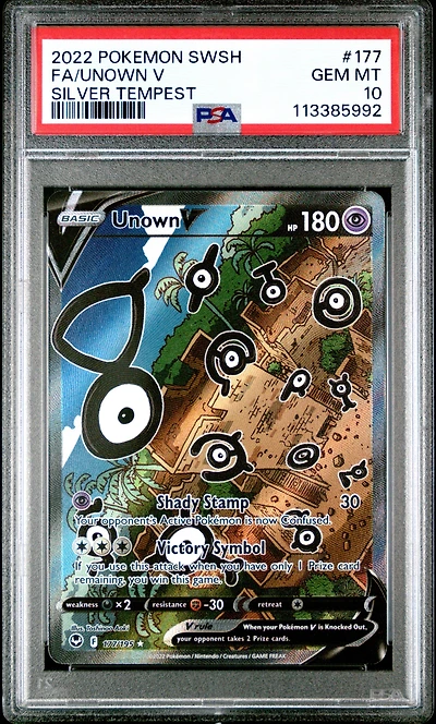 2022 Pokemon Sword & Shield Silver Tempest 177 Full Art/unown V PSA