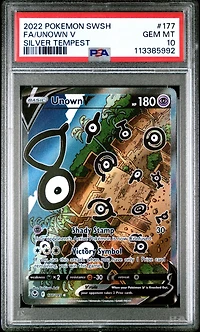 2022 Pokemon Sword & Shield Silver Tempest 177 Full Art/unown V PSA