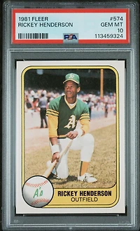 1981 Fleer 574 Rickey Henderson PSA 10