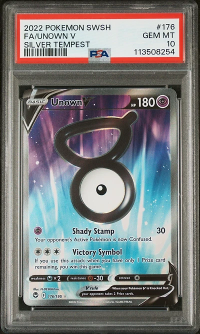 2022 Pokemon Sword & Shield Silver Tempest 176 Full Art/unown V PSA 10