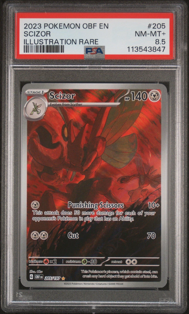 2023 Pokemon Obf En-obsidian Flames 205 Scizor Illustration Rare PSA NM-MT+ 8.5