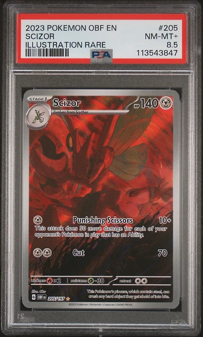 2023 Pokemon Obf En-obsidian Flames 205 Scizor Illustration Rare PSA NM-MT+ 8.5
