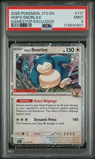 2025 Pokemon Jtg En-journey Together 117 Hop's Snorlax Gamestop Exclusive PSA 9