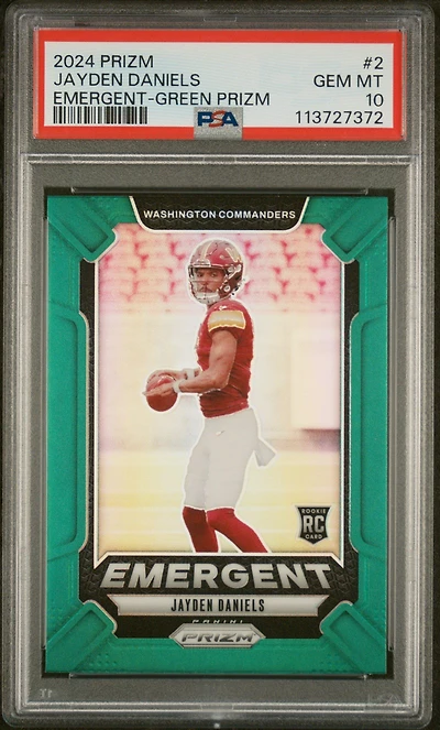 2024 Panini Prizm Emergent 2 Jayden Daniels Green Prizm PSA 10