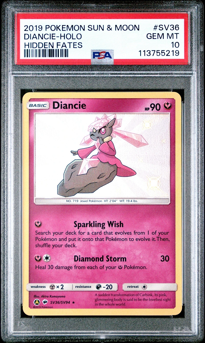 2019 Pokemon Sun & Moon Hidden Fates Sv36 Diancie-holo PSA