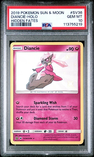 2019 Pokemon Sun & Moon Hidden Fates Sv36 Diancie-holo PSA