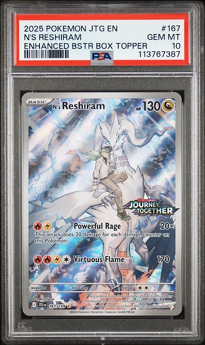 2025 Pokemon Jtg En-journey Together 167 N's Reshiram Enhanced Booster Box Topper PSA