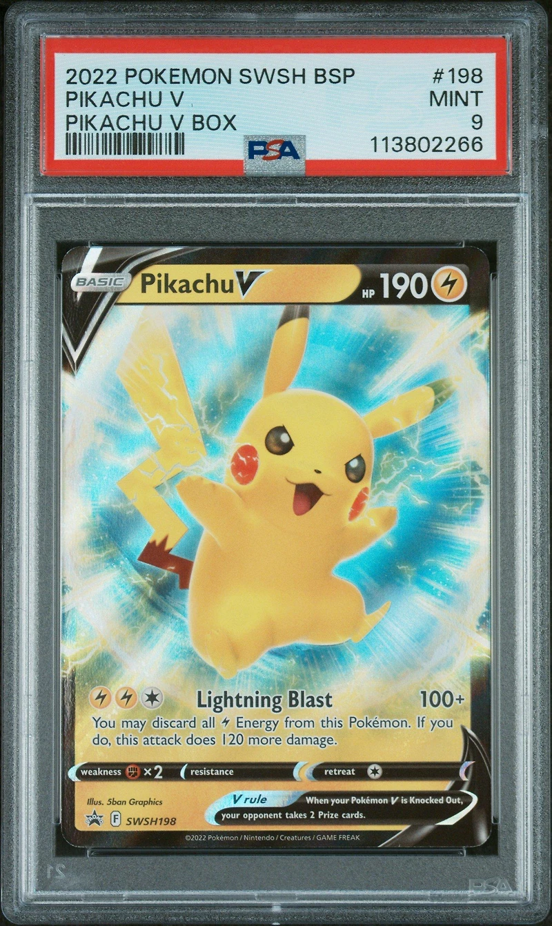2022 Pokemon Swsh Black Star Promo 198 Pikachu V Pikachu V Box PSA