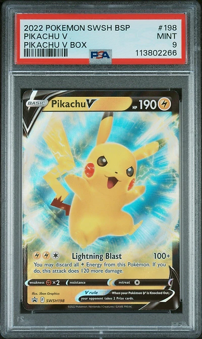 2022 Pokemon Swsh Black Star Promo 198 Pikachu V Pikachu V Box PSA