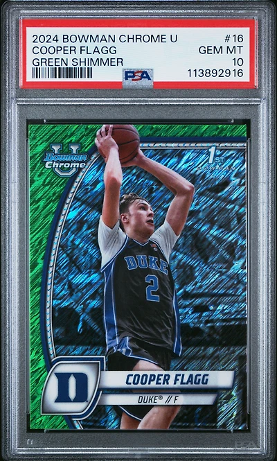 2024 Bowman Chrome University 16 Cooper Flagg Green Shimmer PSA