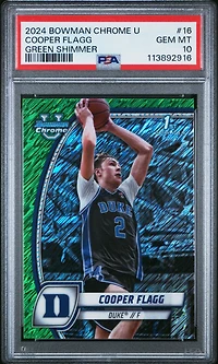2024 Bowman Chrome University 16 Cooper Flagg Green Shimmer PSA