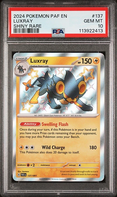 2024 Pokemon Paf En-paldean Fates 137 Luxray Shiny Rare PSA 10