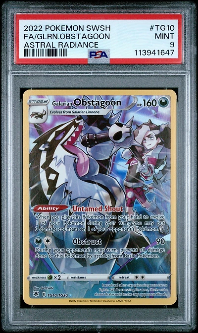 2022 Pokemon Sword & Shield Astral Radiance Tg10 Full Art/galarian Obstagoon PSA 9