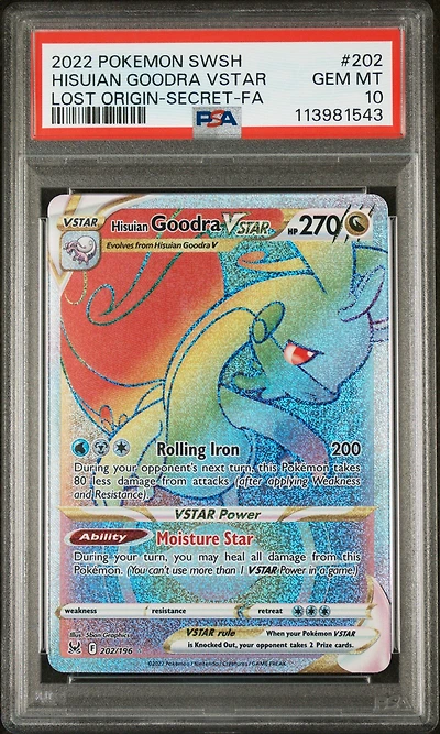 2022 Pokemon Sword & Shield Lost Origin 202 Full Art/hisuian Goodra Vstar Secret PSA 10