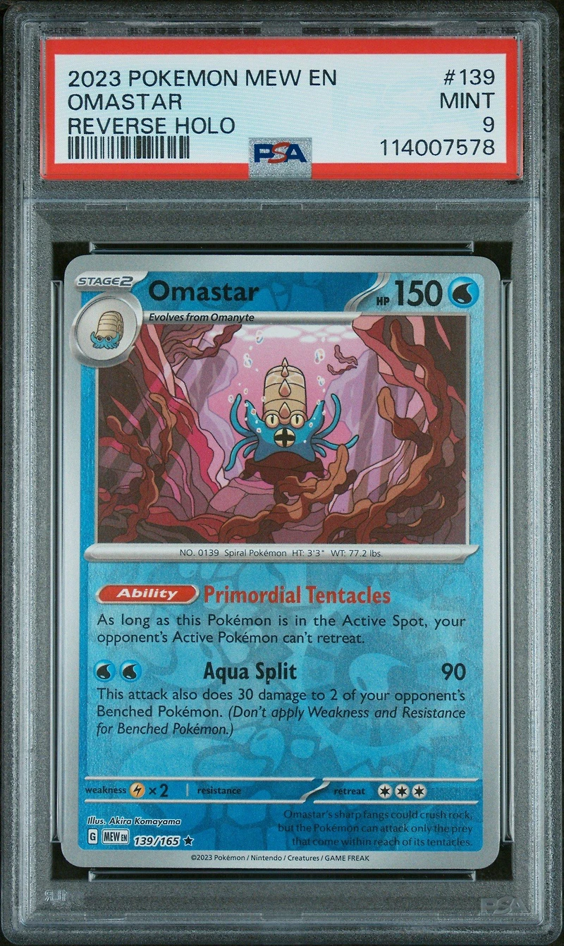2023 Pokemon Mew En-151 139 Omastar Reverse Holo PSA 9