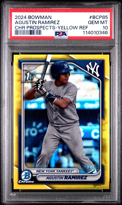 2024 Bowman Chrome Prospects Bcp85 Agustin Ramirez Yellow Refractor PSA 10