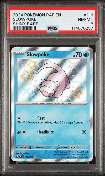 2024 Pokemon Paf En-paldean Fates 116 Slowpoke Shiny Rare PSA
