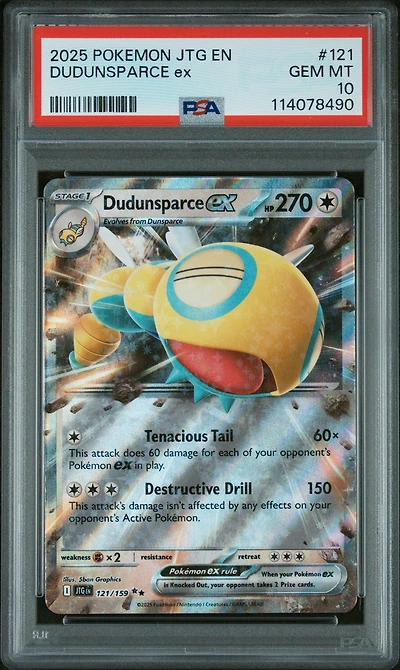 2025 Pokemon Jtg En-journey Together 121 Dudunsparce Ex PSA 10