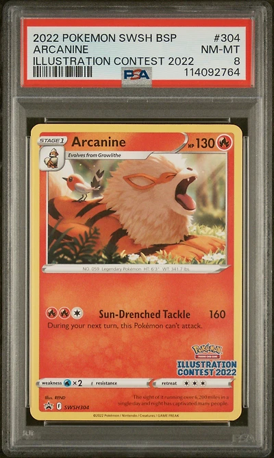 2022 Pokemon Swsh Black Star Promo 304 Arcanine Illustration Contest 2022 PSA