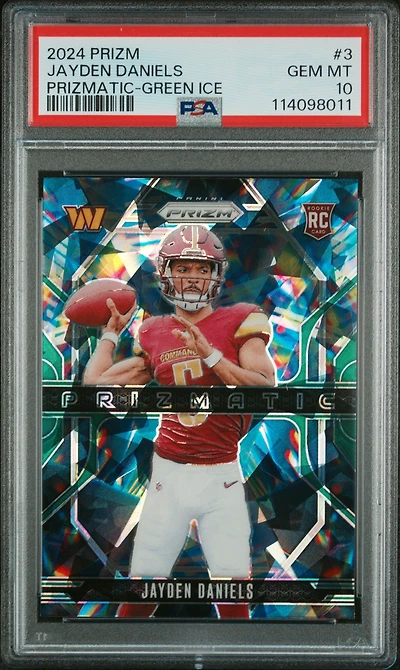 2024 Panini Prizm Prizmatic 3 Jayden Daniels Green Ice PSA 10