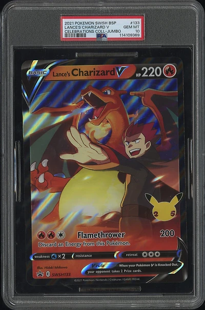 2021 Pokemon Swsh Black Star Promo 133 Lance's Charizard V Celebrations Collection-jumbo PSA