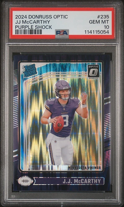 2024 Panini Donruss Optic 235 Jj Mccarthy Purple Shock PSA 10