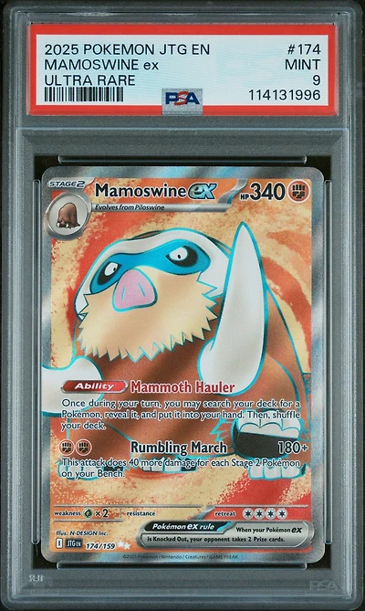 2025 Pokemon Jtg En-journey Together 174 Mamoswine Ex Ultra Rare PSA 9