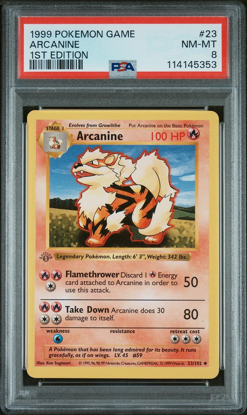 1999 Pokemon Game 23 Arcanine 1st Edition PSA