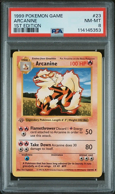 1999 Pokemon Game 23 Arcanine 1st Edition PSA