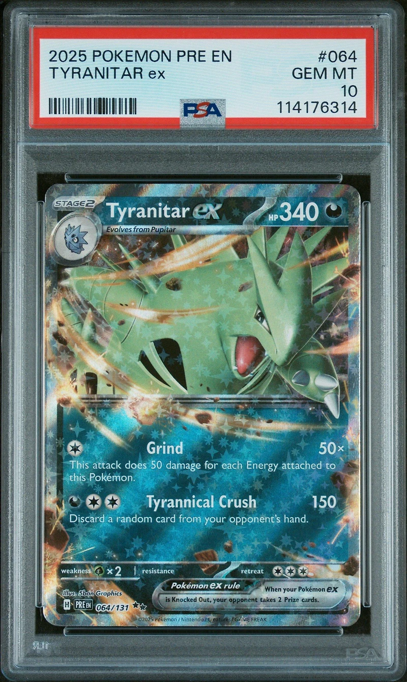2025 Pokemon Pre En-prismatic Evolutions 064 Tyranitar Ex PSA 10
