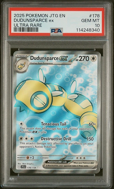 2025 Pokemon Jtg En-journey Together 178 Dudunsparce Ex Ultra Rare PSA
