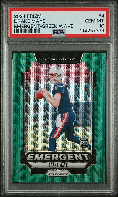 2024 Panini Prizm Emergent 4 Drake Maye Green Wave PSA 10