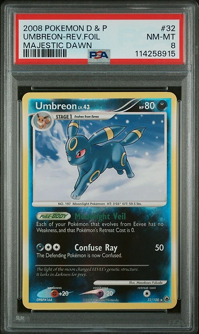 2008 Pokemon Diamond & Pearl Majestic Dawn 32 Umbreon-reverse Foil PSA 8
