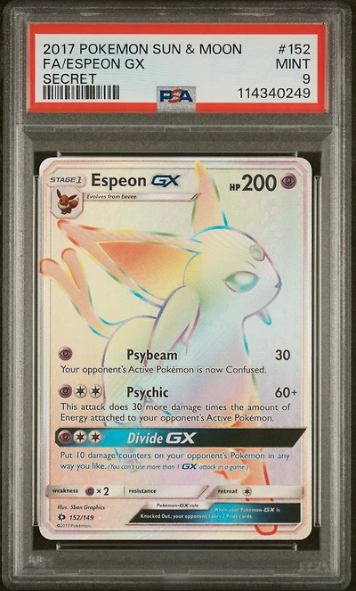 2017 Pokemon Sun & Moon 152 Full Art/espeon Gx Secret PSA