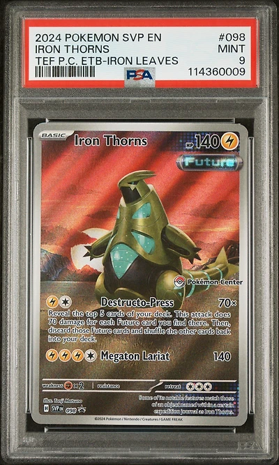 2024 Pokemon Svp En-sv Black Star Promo 098 Iron Thorns Temporal Forces Pokemon Center Elite Trainer Box-iron Leaves PSA 9
