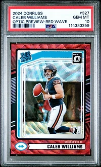 2024 Panini Donruss 327 Caleb Williams Optic Preview-red Wave PSA 10