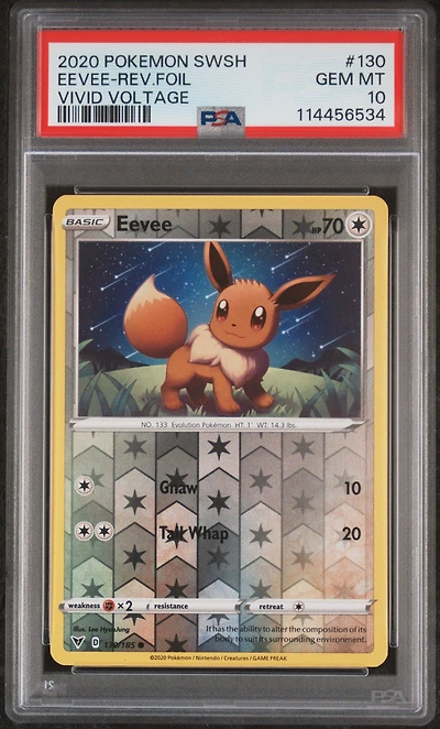 2020 Pokemon Sword & Shield Vivid Voltage 130 Eevee-reverse Foil PSA 10