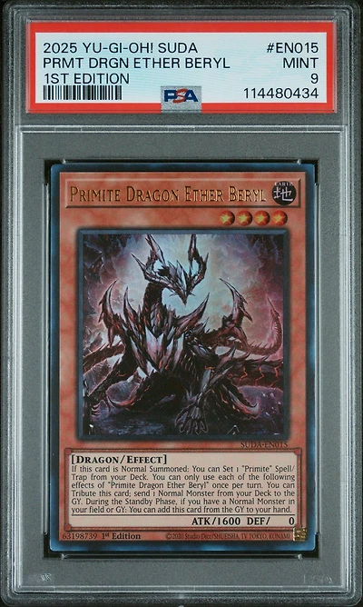 2025 Yu-gi-oh! Suda-supreme Darkness En015 Primite Dragon Ether Beryl 1st Edition PSA
