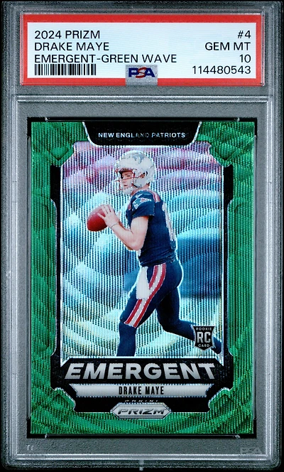 2024 Panini Prizm Emergent 4 Drake Maye Green Wave PSA 10