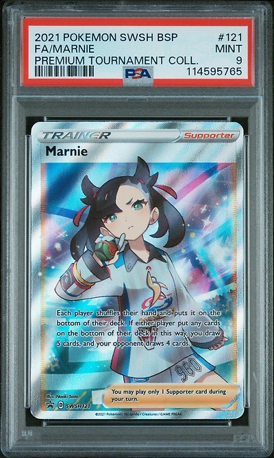2021 Pokemon Swsh Black Star Promo 121 Full Art/marnie Marnie Premium Tournament Collection PSA