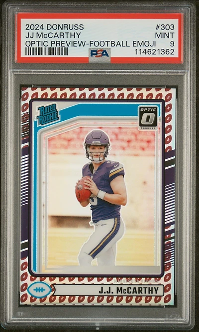 2024 Panini Donruss 303 Jj Mccarthy Optic Preview-football Emoji PSA 9