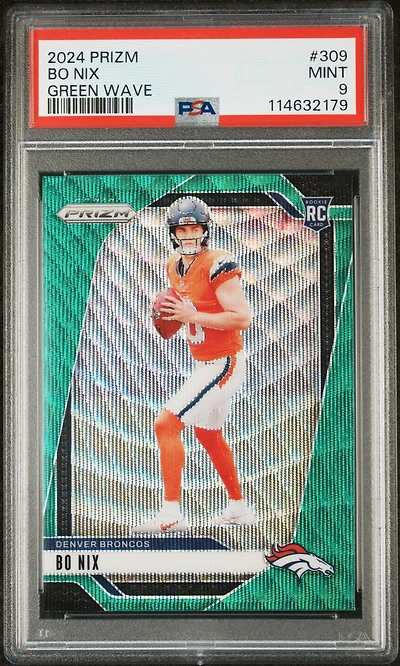 2024 Panini Prizm 309 Bo Nix Green Wave PSA 9
