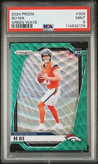 2024 Panini Prizm 309 Bo Nix Green Wave PSA 9
