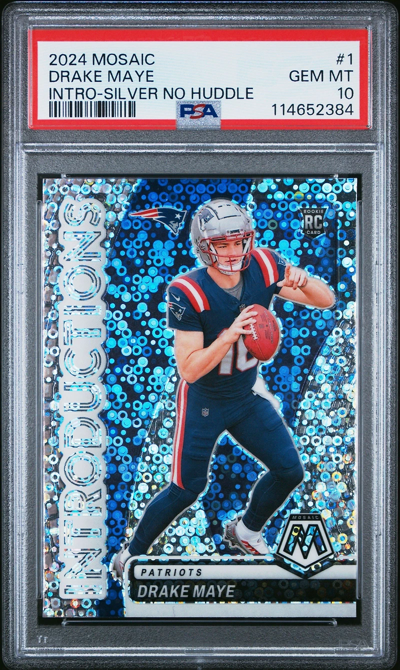2024 Panini Mosaic Introductions 1 Drake Maye Silver No Huddle PSA 10